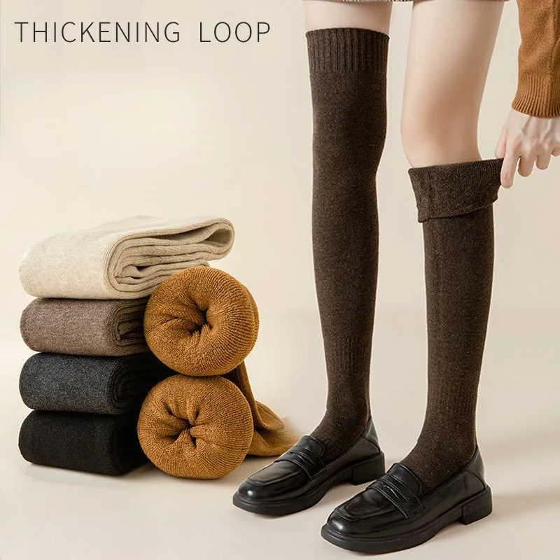 Calf Socks Woman Autumn Winter Thickened Looped Socks Stockings Clothing Accessories Warm Cold Resistant JK Skirt Knee Socks