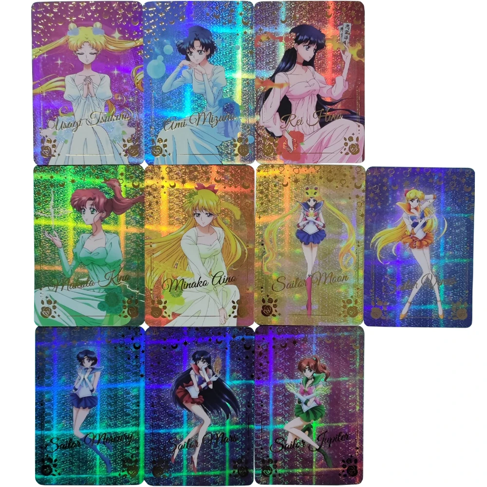 10Pcs/set Anime Girls Flash Cards Eternal Warrior Tsukino Usagi Aino Minako Long skirt Series Kawaii Game Anime Collection Cards