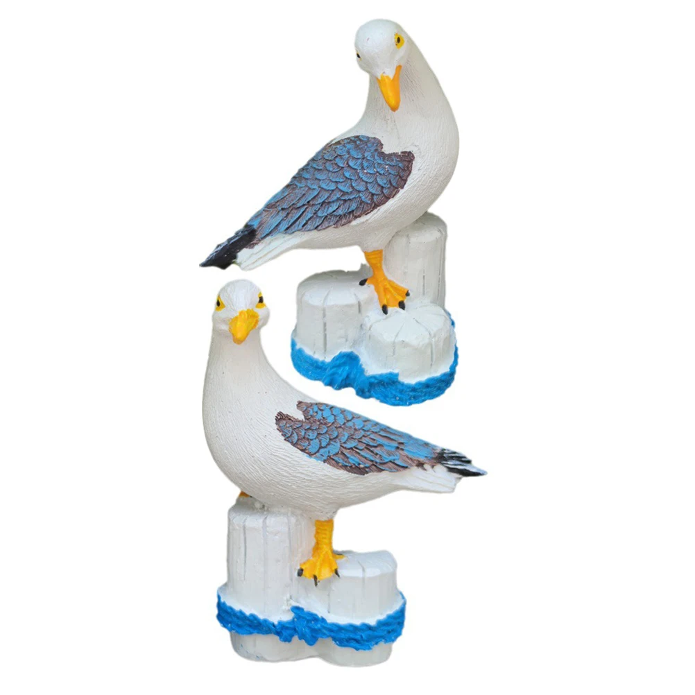 

2pcs Seagull Resin Craft Statue Sea Bird Ornament Desktop Decoration Mediterranean Bird Garden Sculpture Home Gift For Birthday