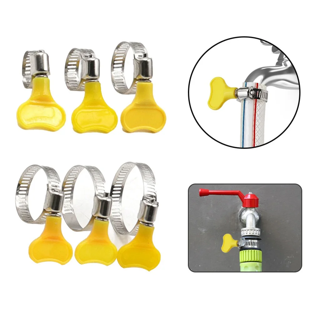 10PCS 10-38mm Adjustable Yellow Plastic Handle Hand Wriggle Hose Clamp Pipe Clip For Connecting Air Hoses