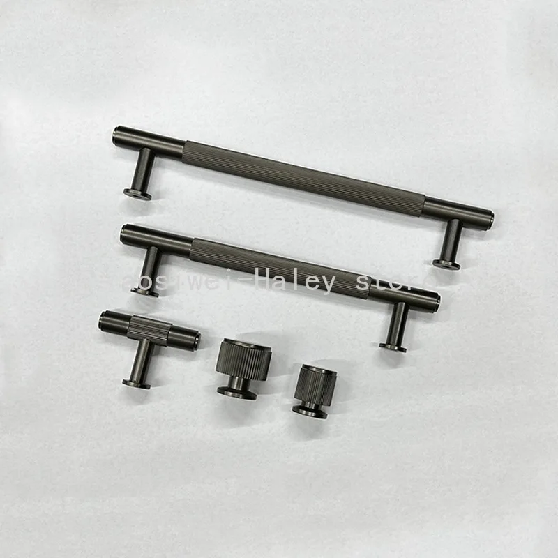 European style light luxury Solid Brass Linear Pattern Cabinet handle Wardrobe Kitchen Cabinet Drawer Handle Gunmetal Pull