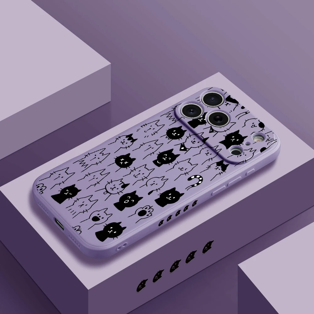 نمط قطة لطيف لهاتف iPhone17 ProMax 17 Air 16 15 14 13 12 11 Pro Max XS Max7 8 Plus 16e 16 Plus غطاء من البولي يوريثان الحراري Coque