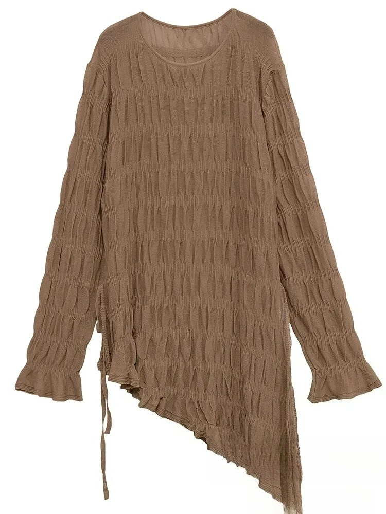 

KONDALA повседневный женский пуловер, асимметричный вязаный прямой свитер с круглым вырезом и длинными рукавами, новая мода, осенний свитер 2025 г.