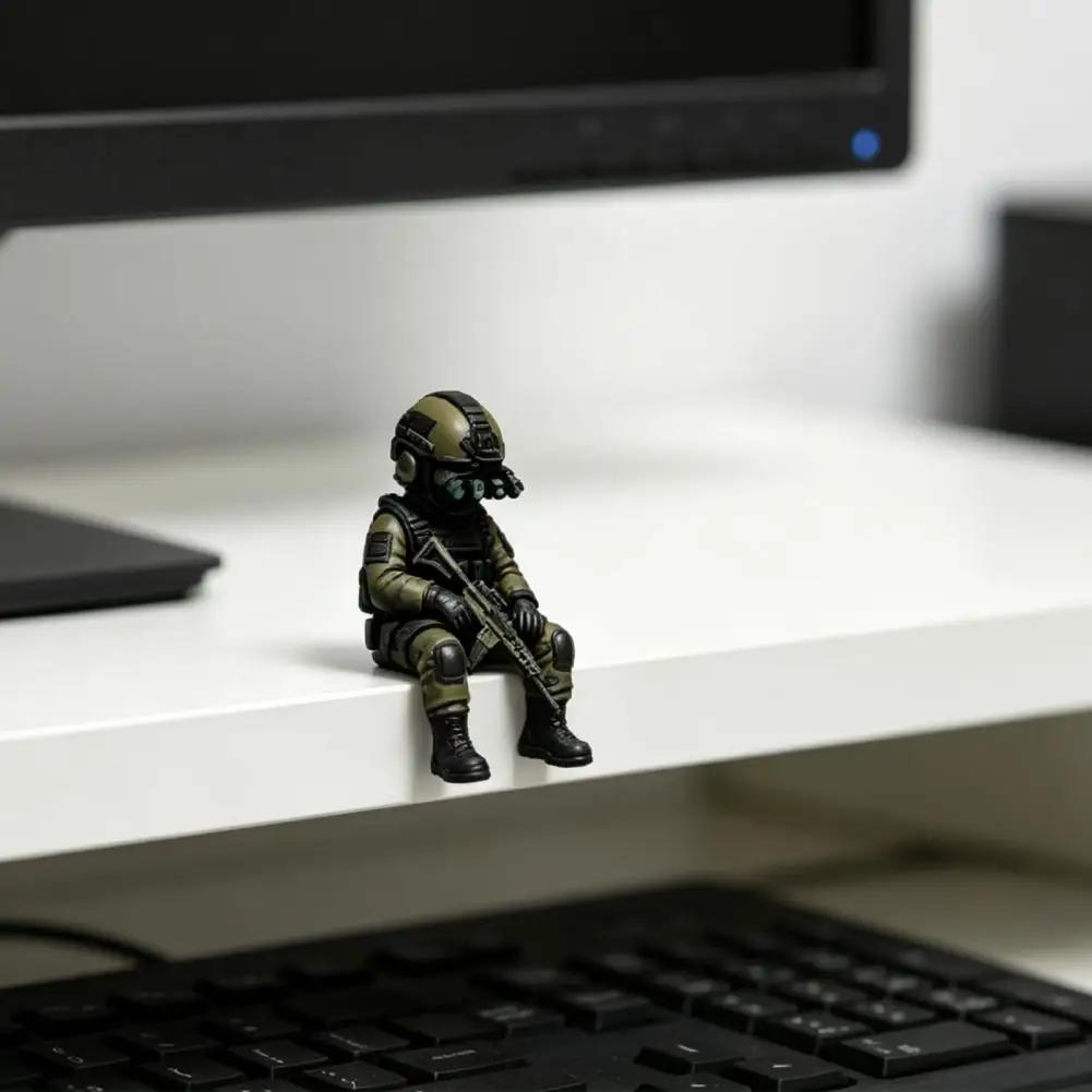 Mini Soldier Figurine Decoration Sitting Snipers Statue Armed Special Forces Statue Military Soldier Sculpture Collectible Model