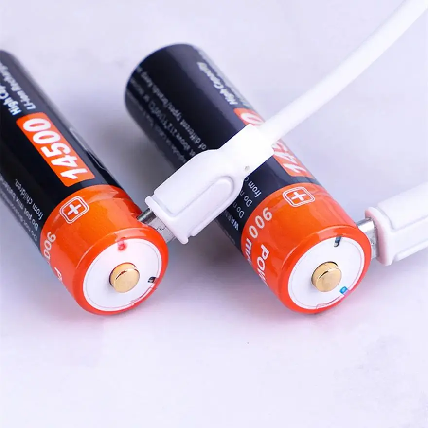 2pcs/lot New 3.7V 900mAh 14500 rechargeable lithium battery USB rechargeable flashlight dedicated AA lithium battery