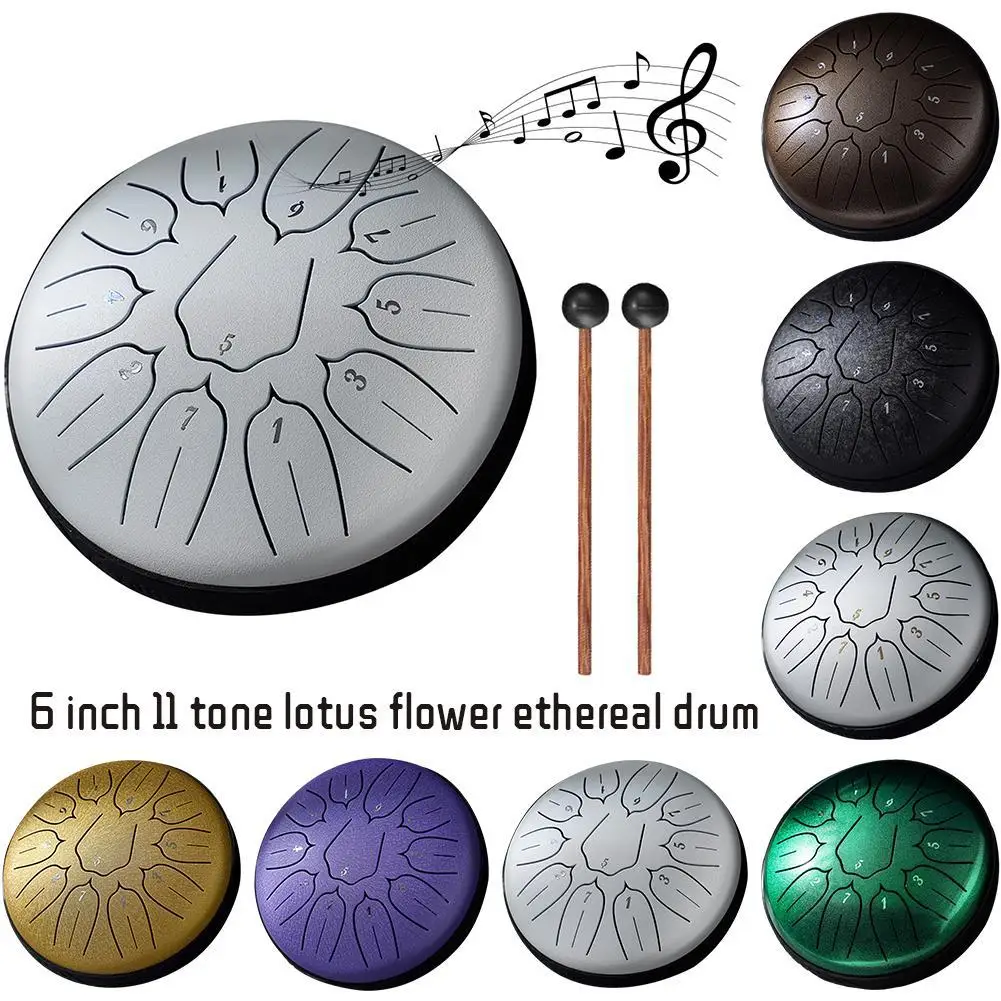 6-inch 11-note Lotus Ethereal Drum Carbon Steel Light Symphony Drum Instrument Meditation Tone Music D Zen Percussion Yoga D8F8