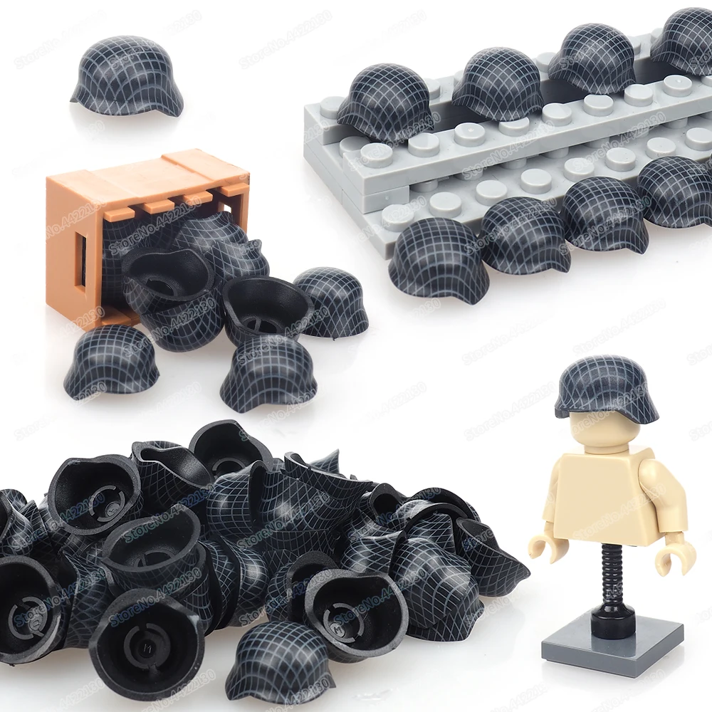 Military German Grid Black Helmet Building Block Moc WW2 Figures War Equipment Cap Scenes Accessories Model Child Gifts Boy Toys