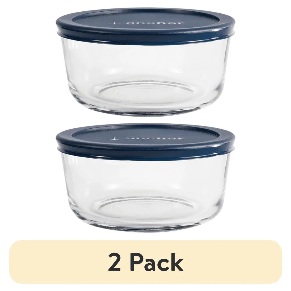 2 Pack Round Glass Food Storage Containers with Airtight Lids 4 Cup Capacity Meal Prep Containers for Refrigerator Freezer Oven Microwave Dishwasher Safe BPA-Free Leakproof Kitchen Pantry Organization Leftovers Soups