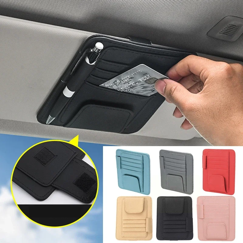 Car Sun Visor Mutil-Pocket Storage Organizer Auto Interior Accessories Car Documents Pouch Credit Card Sun Glasses Pens Holder image 3