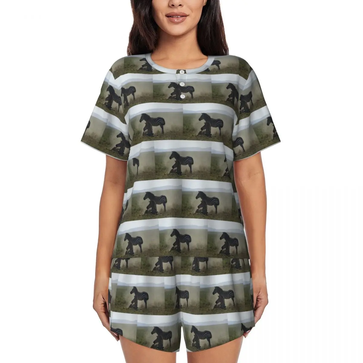 

Ночные рубашки с круглым вырезом и короткими рукавами Zebras At Play для сна, женские мягкие пижамные комплекты, короткие брюки