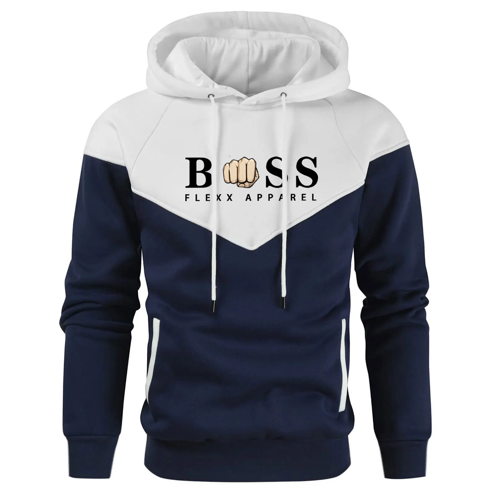 New Men's Hoodie Autumn And Winter Plus Cashmere Matching Color Street Casual Hoodie & Sweatshirt Printed Fashion Men's Clothing