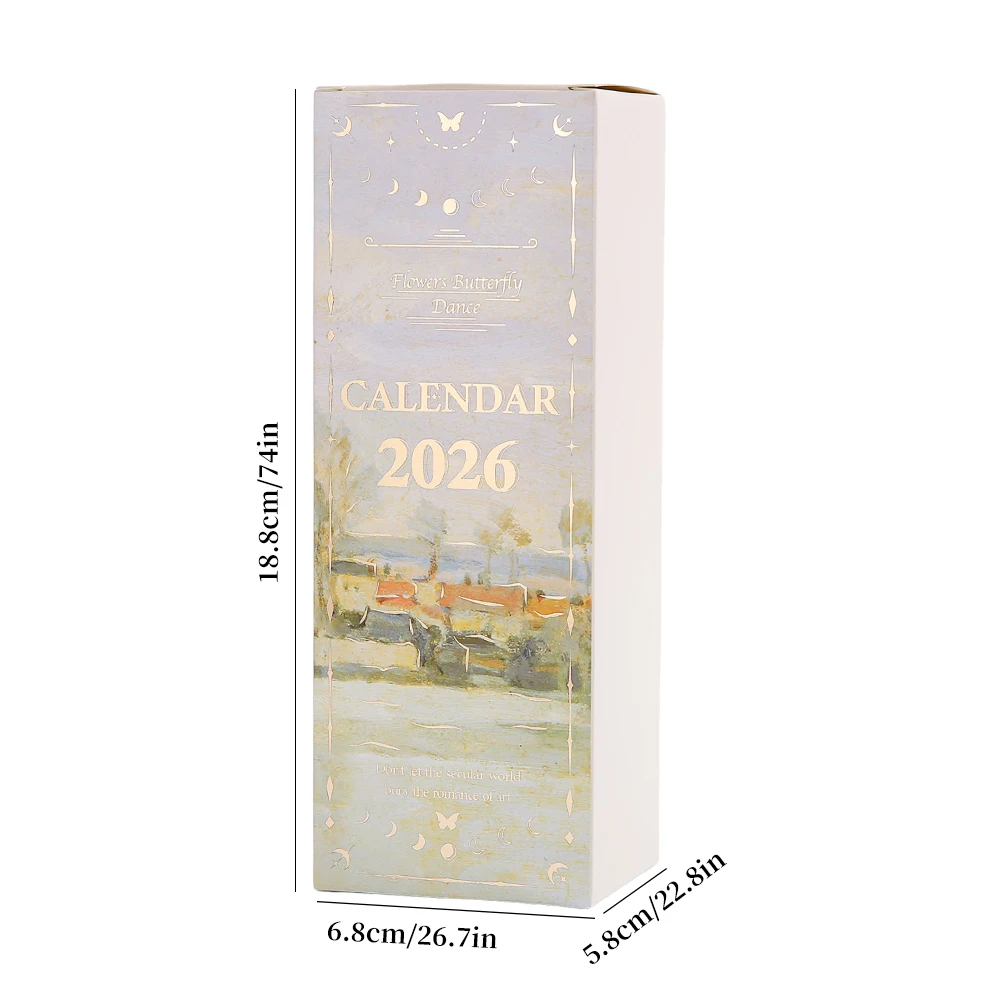 

2026 Desk Calendar With Gold Ring Binding 365 Days Vintage Oil Painting Inspirational Quotes One-Way Page Turn Daily Planner