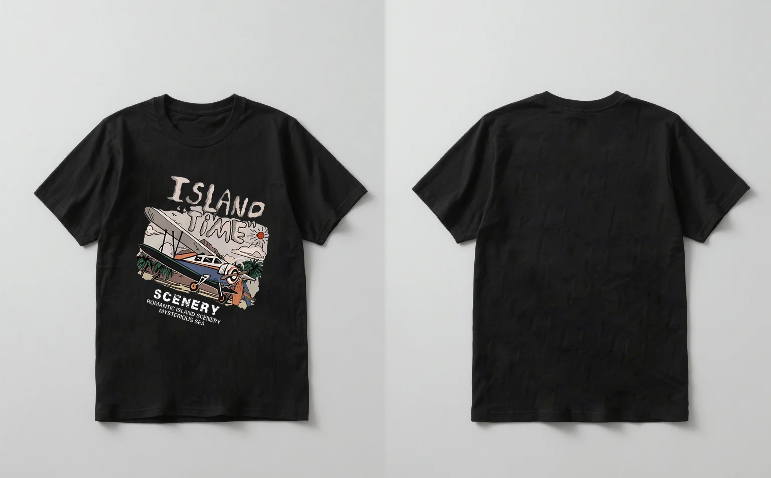 

2025 Новый модный повседневный унисекс с короткими рукавами и пейзажным принтом острова