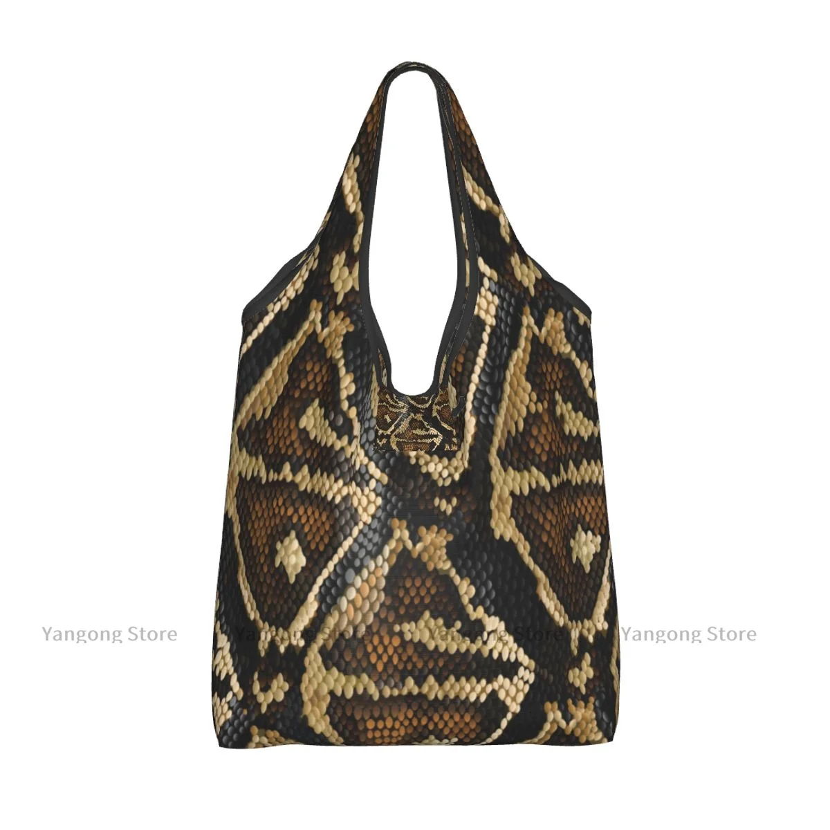 Shopping Bag Snake Skin Texture Eco-friendly Folding Reusable Portable Shoulder Handbag for Travel Grocery Bag