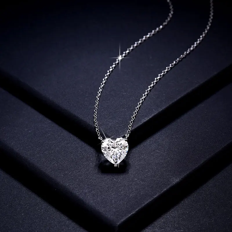 KNOBSPIN 8*8mm 2ct Heart Moissanite Pandent Necklaces for Women Diamond with Certificate 18k Plated 925 Sterling Silver Necklace