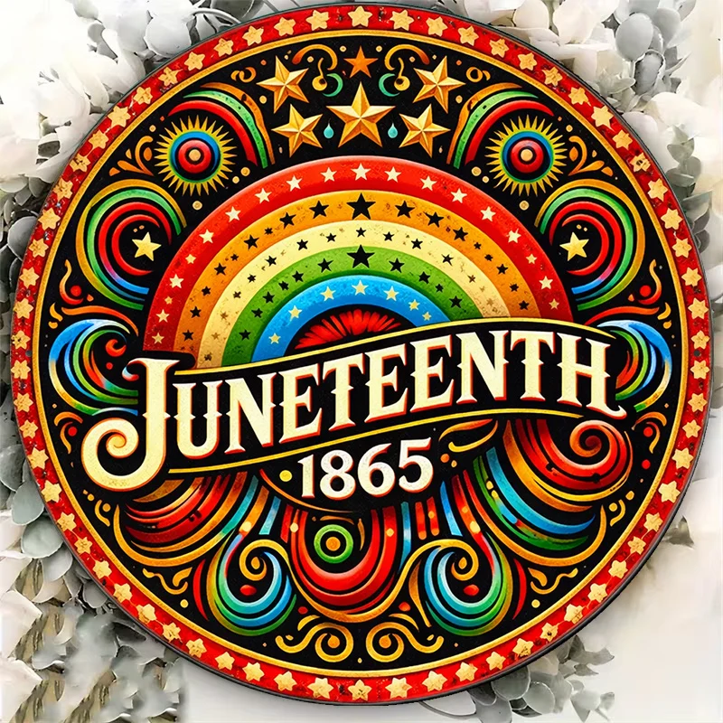 2D Flat Round Sign, Vintage Juneteenth 1865 Plaque, Freedom Day Celebration Decorative Sign, Suitable for Bar Decor, Home Decor