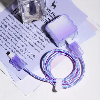 Y2k bonito mudança gradual carregador caso para iphone 11 12 13 14 15 18w-20w capa de proteção de carga clara acessórios de manga do carregador