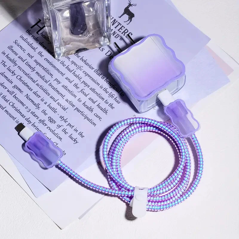 Y2k Cute Gradual Change Charger Case dla IPhone 11 12 13 14 15 18w-20W Clear Charge Protection Cover Charger Sleeve Akcesoria