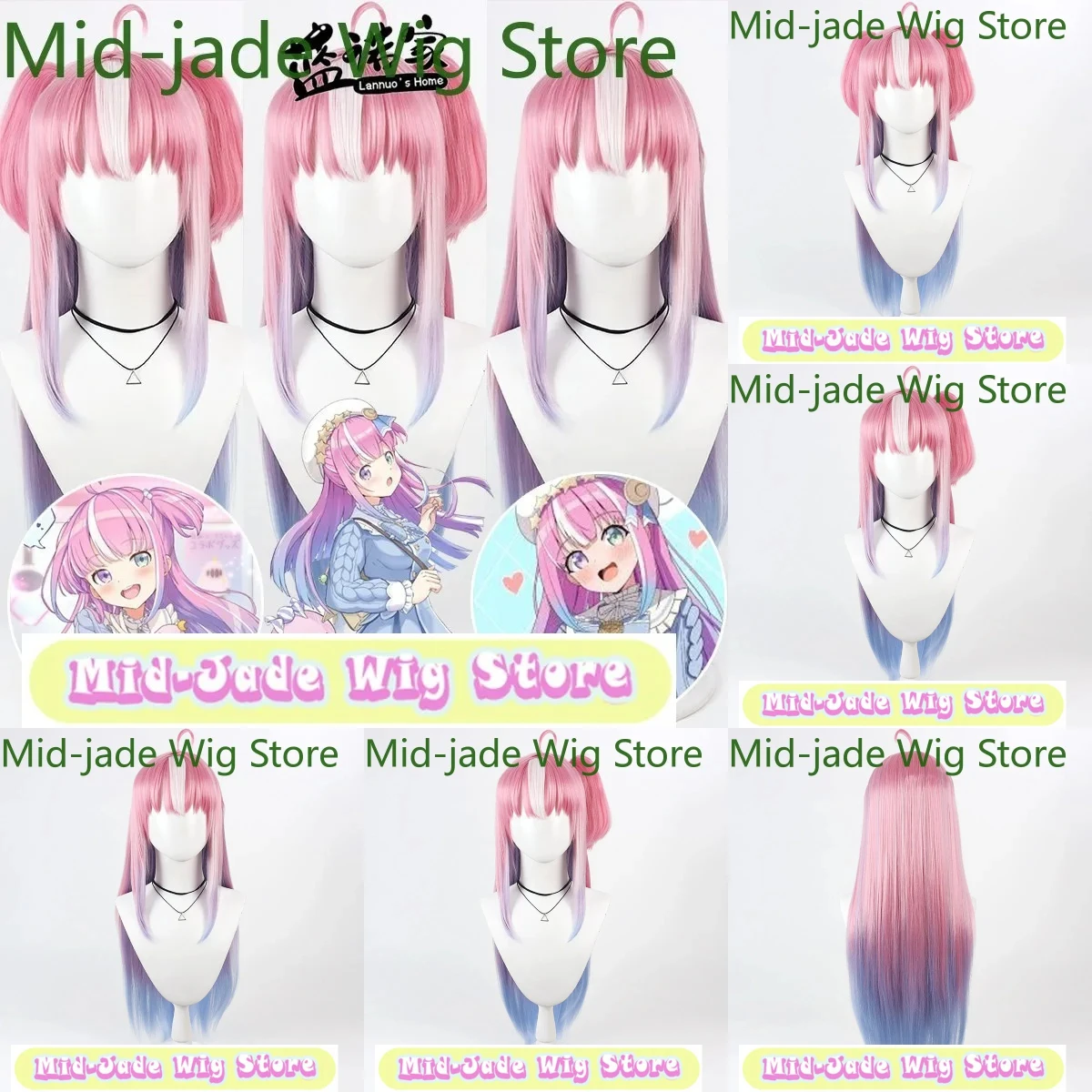 

Himemori Luna Cosplay Wig Pink Blue Gradient Long Suit Costume Heat Resistant Synthetic Hair Wigs