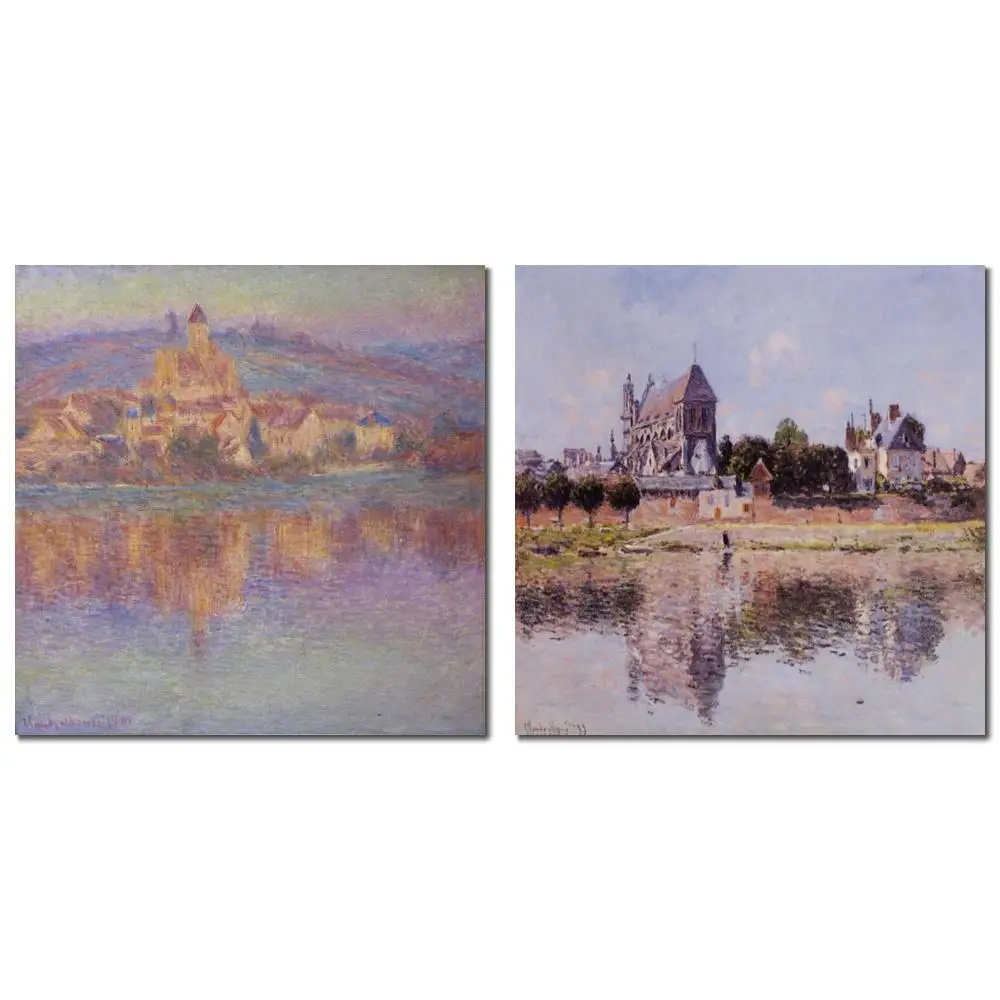 

Large Size Oil on Canvas Claude Monet View Church Vernon Hand Painted Artwork Landscape for Bedroom Dark Spaces Wall Decor