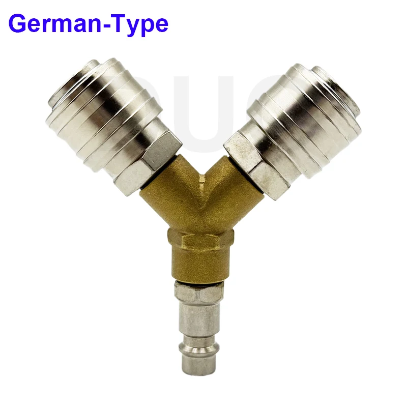 German Type 2 Ways Y Shape Air Splitter Coupler Pneumatic Distributor Compressor Hose Tube Pipe Quick Coupling Connector Fitting