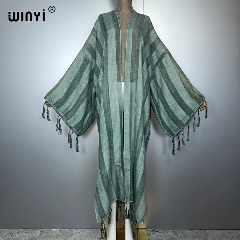 

WINYI stripe new cardigan Middle East abaya dubai luxury holiday party dress muslim woman fashion open front Caftan