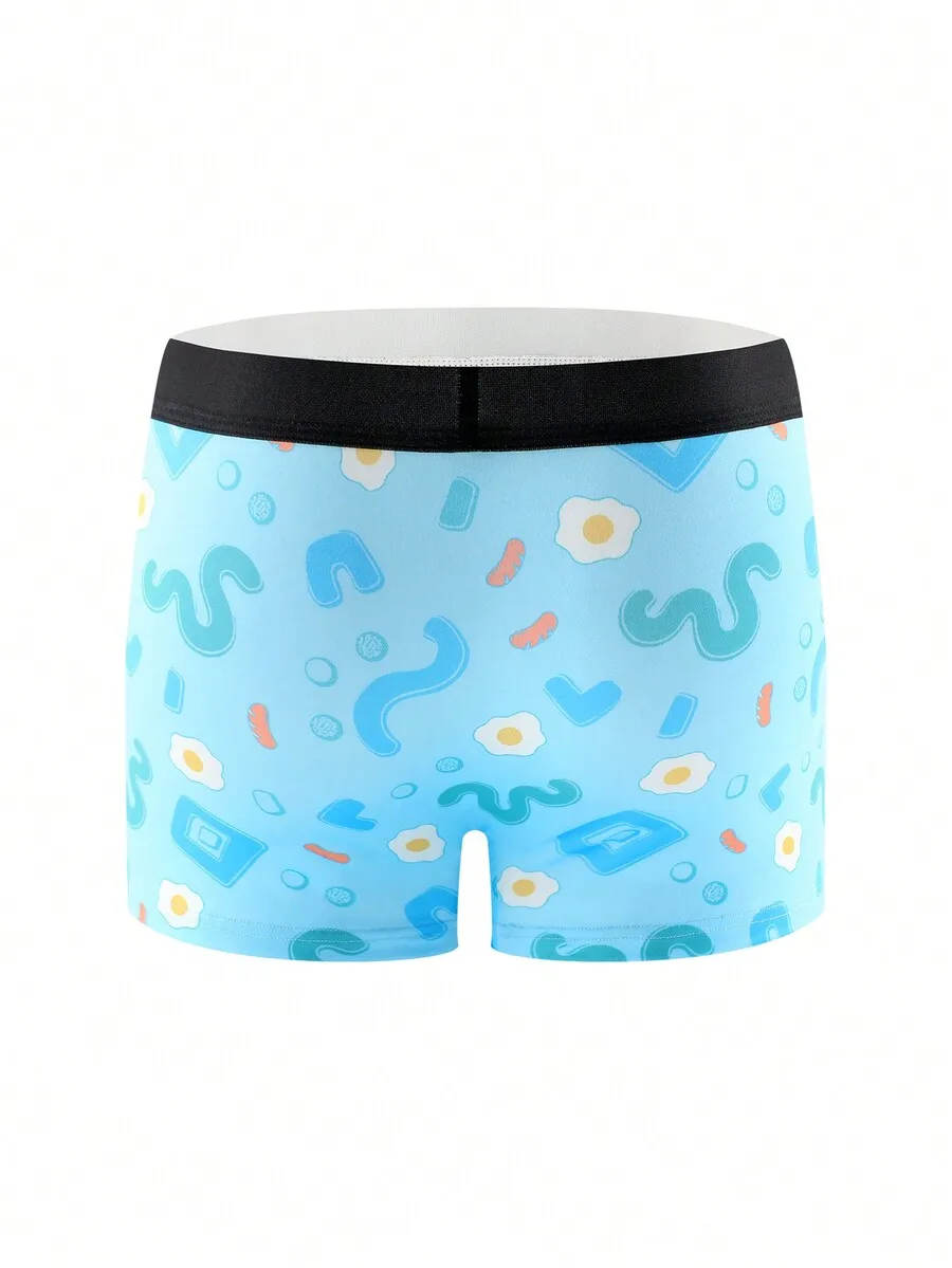 

Mens Fun Print Boxer Shorts With Fried Egg And Abstract Pattern