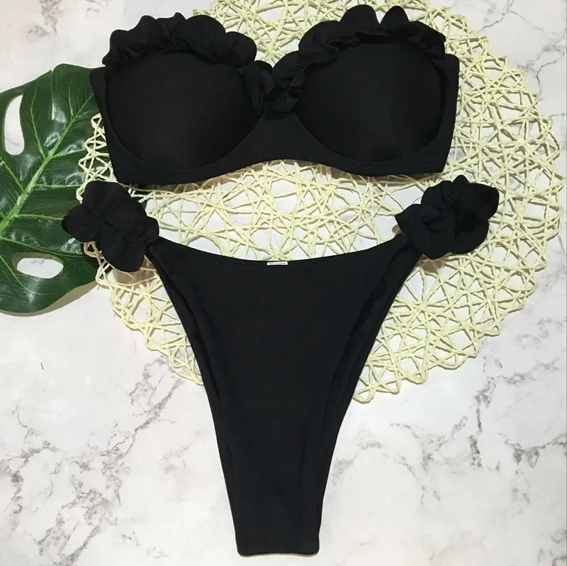 Conjunto de Bikini con cordones de Color liso para mujer, traje de baño de 2 piezas con lazo y tirantes con cuello en V, traje de baño Sexy con espalda descubierta 2025