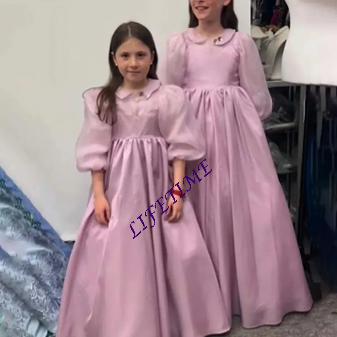 Abito da festa per ragazze personalizzato con maniche a palloncino, lunghezza del pavimento, abito da ragazza di fiori per matrimonio, abito da comunione per bambini 2-14 anni