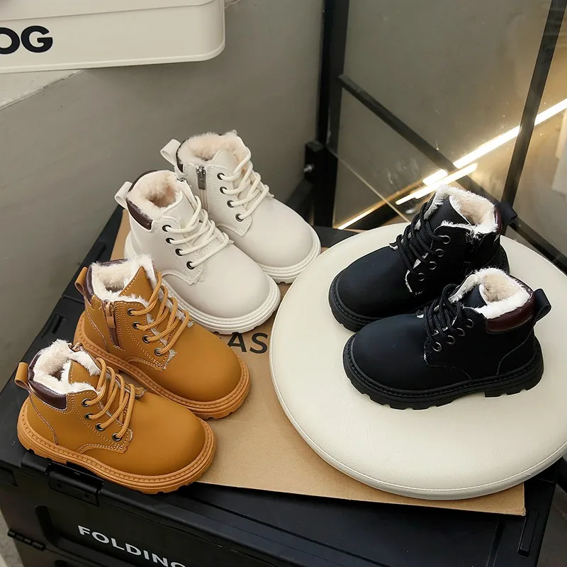 

Winter new children's snow boots with fluffy lining and warm cotton shoes for boys and girls