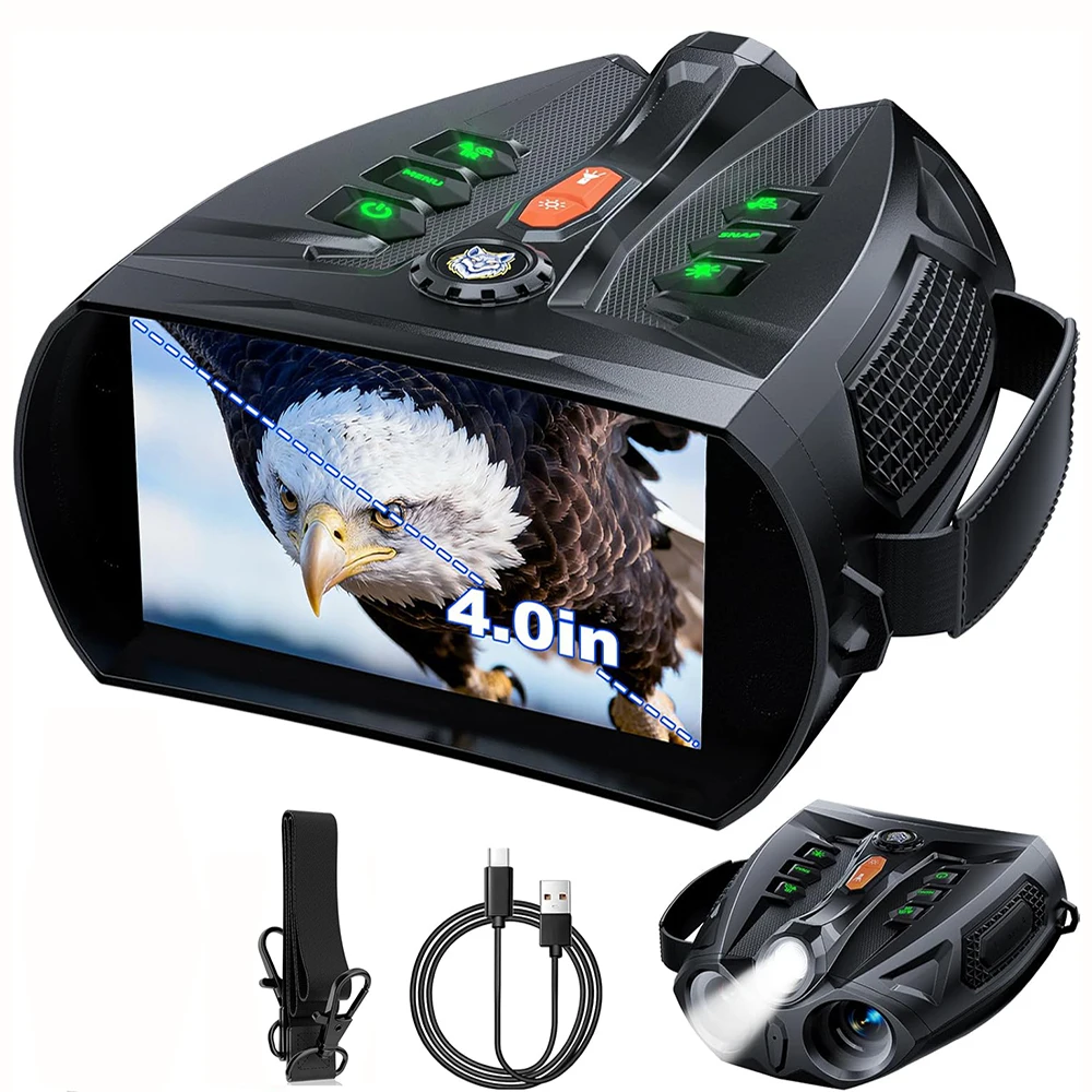 

Бинокль ночного видения 4K, 4-дюймовый экран, 10-кратный цифровой зум с тактическим светом, компас, 5000 мАч, 7 уровней, инфракрасные ночные очки