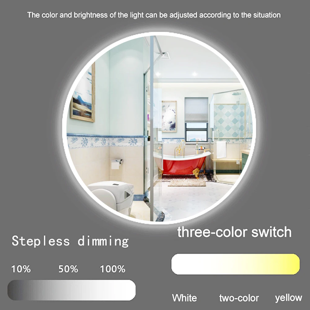 3A DC12-24V Bathroom Mirror Switch Touch Switch Sensor Dimmable Three Color Touch Dimmer Switch for LED Light Mirror Headlight