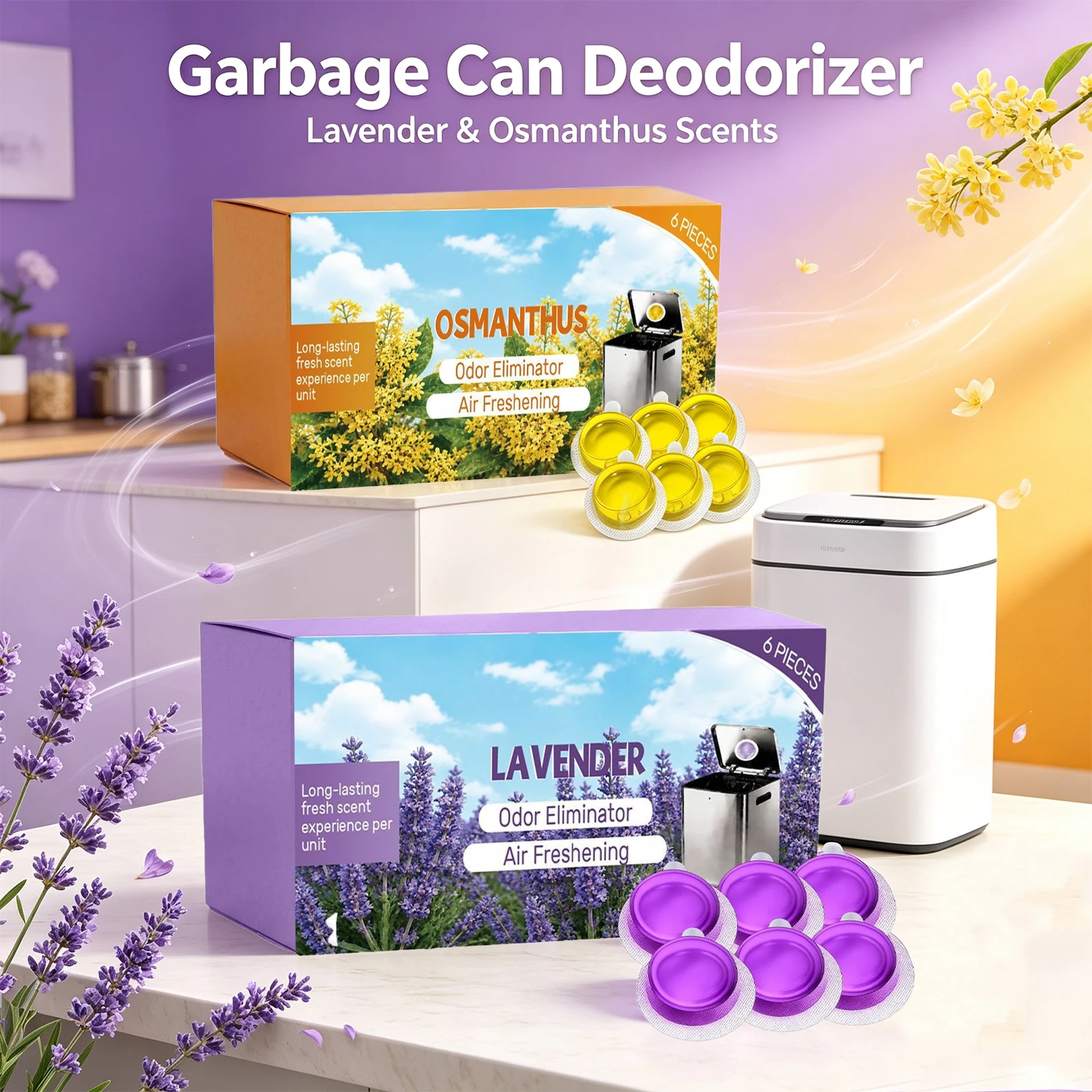 Trash Can Air Freshener for Home Kitchen Bathroom Bins Osmanthus / Lavender Scent Odor Removal Household Freshener