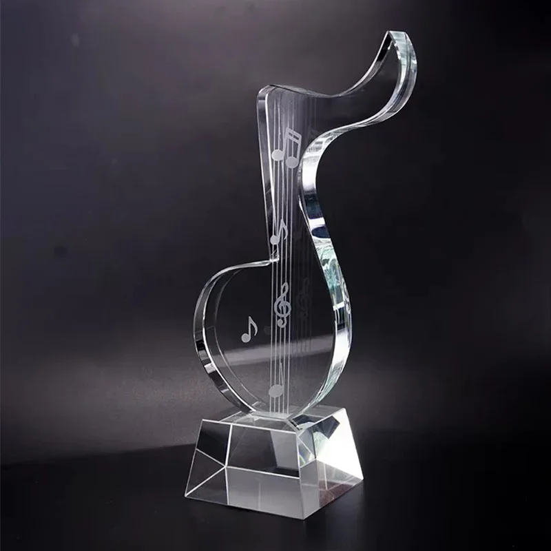 Custom Laser Engraved Musical Note Crystal Trophy Clear Glass Music Award For Vocal Choir Singing Contest Performance Prize
