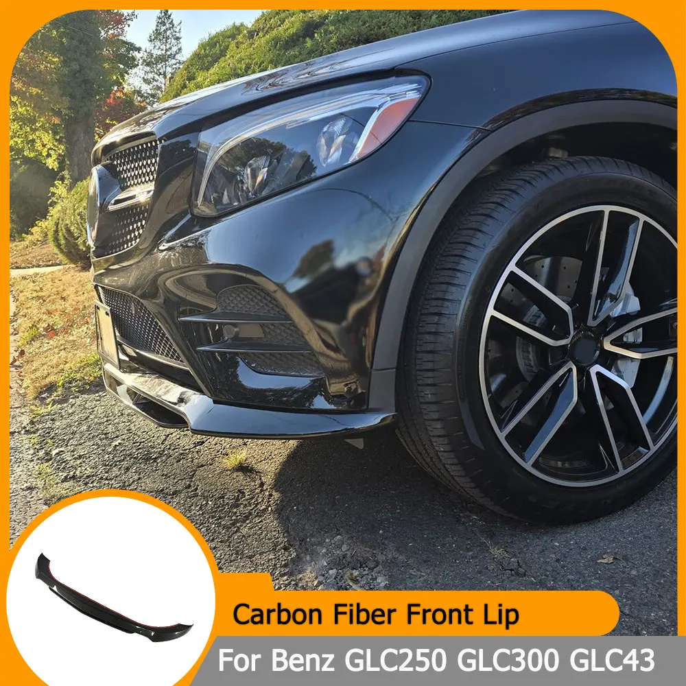 Car Front Lip Spoiler For Mercedes BENZ GLC250 GLC300 GLC43 AMG 2015-2019 Carbon Fiber Car Front Body Kits FRP Black