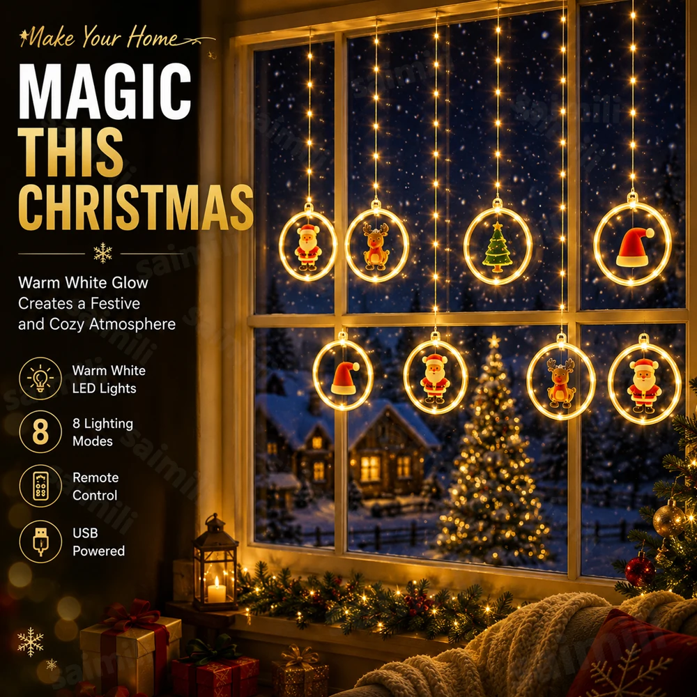 Christmas Hanging Curtain Ring Light 3.5M 10 Rings 100 LEDs USB Wireless Remote 8 Modes Memory Function For Home Gathering Decor