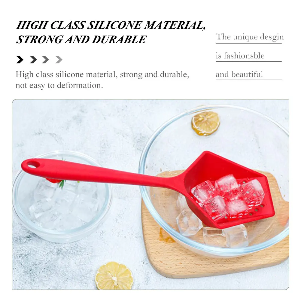 

High Quality Silicone Ice Scoop Ergonomic Handle Multi-Function Filter Spoon Household Strainer Spoon Waterproof Kitchen