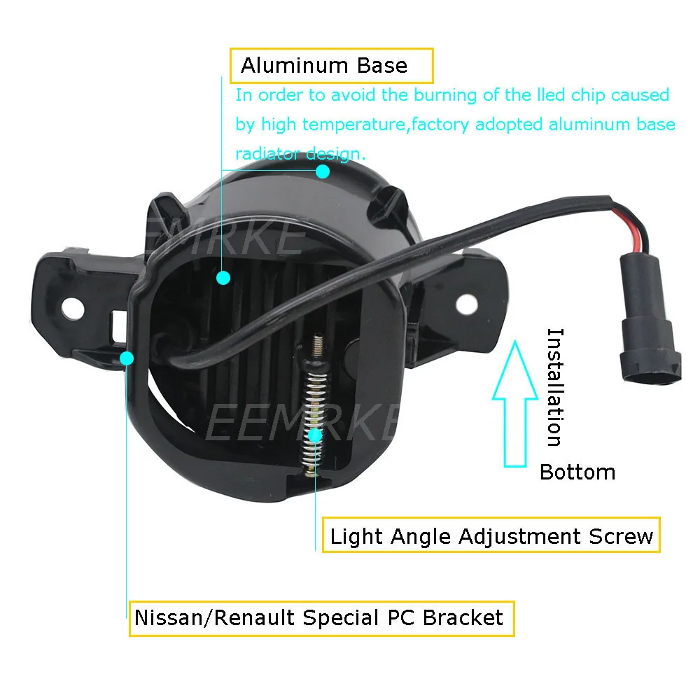 ชุดไฟตัดหมอก LED สีขาว + เหลือง DRL พร้อมเลนส์ไฟตัดหมอกรถยนต์ H11 20W 12V สำหรับ Infiniti JX JX35 QX60 L50 2013 2014 2015