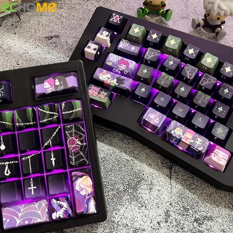 Imagem -05 - Hunter Keycaps Personalizado Pbt Moa Cereja Perfil Keycap Bonito Roxo dos Desenhos Animados Anime Ponto Chave Tampa Lateral Escultura para Teclado Wooting