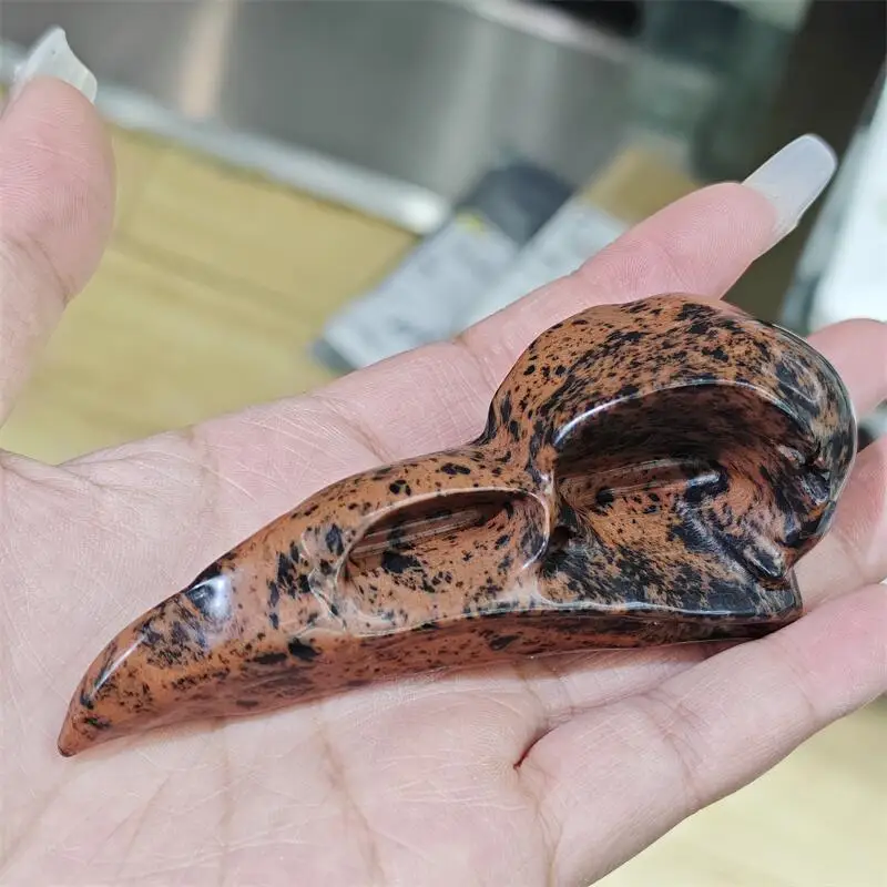 Natural Red Obsidian Bird Skull Carving Crystal Love Healing Fengshui Gemstones HomeDecoration Holiday Gift 1PCS