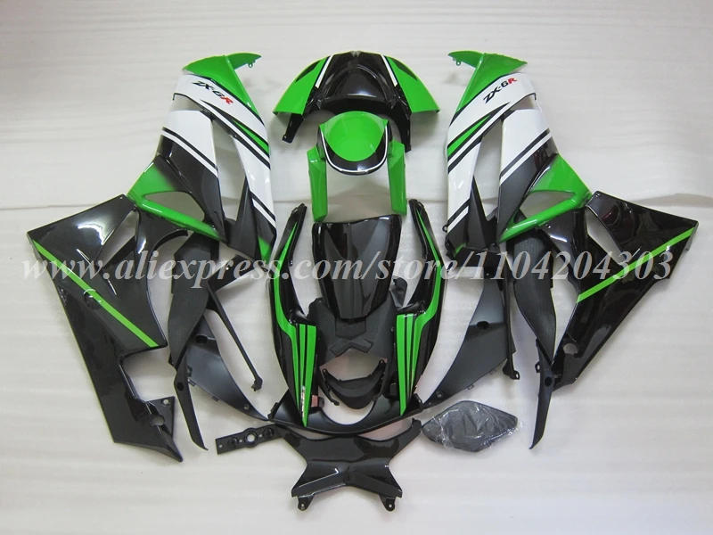 ABS 오토바이 페어링 키트, 가와사키 ZX-6R 636 2009 2010 2011 2012 09 10 11 12 차체 세트에 적합, 블랙 그린, 4 가지 선물, 신제품