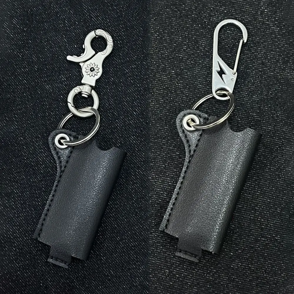 Fashion Leather Lighter Case Portable Black Lighter Protective Cover Simple Design Keychain Accessory Unisex