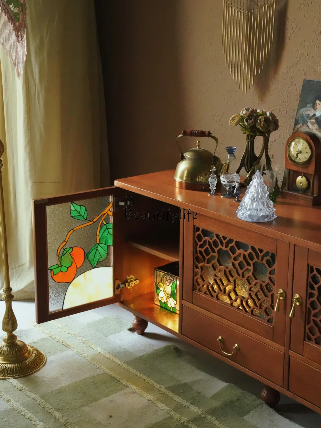 13Multi-Functional Retro Chinese TV Wall Storage Cabinet
