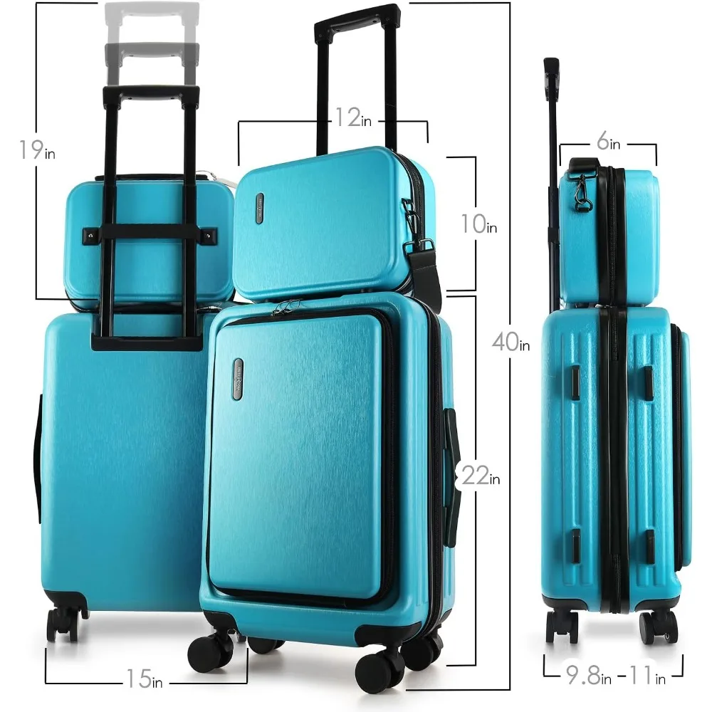 22 Inch Carry On Luggage with Wheels, Hardside Spinner Suitcase, Teal Expandable Hard Shell