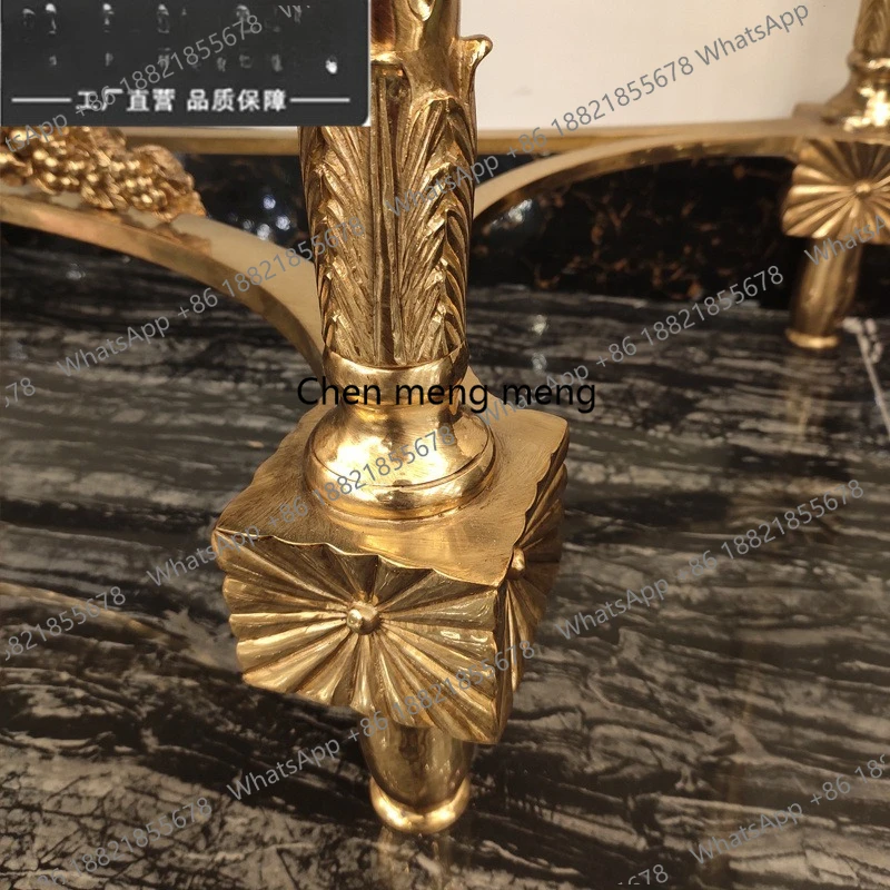French luxury large flower green marble surface copper carved villa living room foyer entrance table