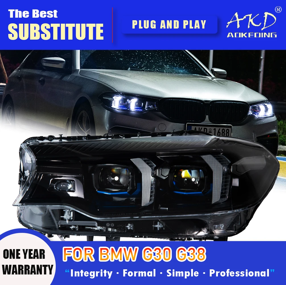 

Фара AKD для BMW G30 G38 Светодиодная фара 2018-2023 Фары 525i 530i M5 DRL Поворотник дальнего света Объектив проектора Angel Eye