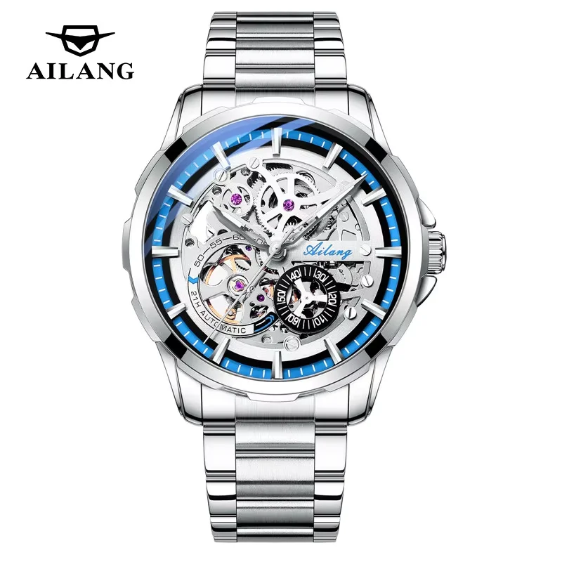 Large Unique Design AILANG Skeleton Dial Watch 8650 Stainless Steel Automatic Mechanical Watches relogio Waterproof High Quality