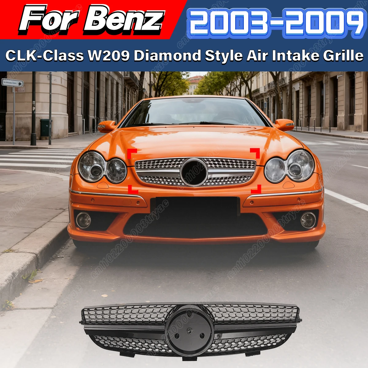 

For Mercedes-Benz W209 SL-Class 2003 2004 2005 2006 2007 2008 2009 Car Front Bumper Diamond Style Radiator Cover Racing Grille