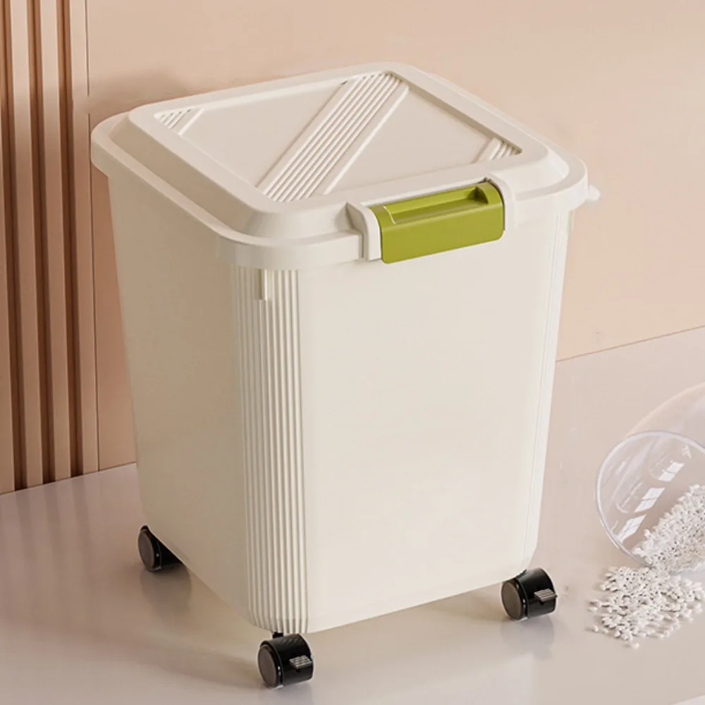 Insect Proof Rice Storage Box with Wheel 15/25 KG Rice Bucket Large Capacity Moisture Proof Pet Food Container Flour