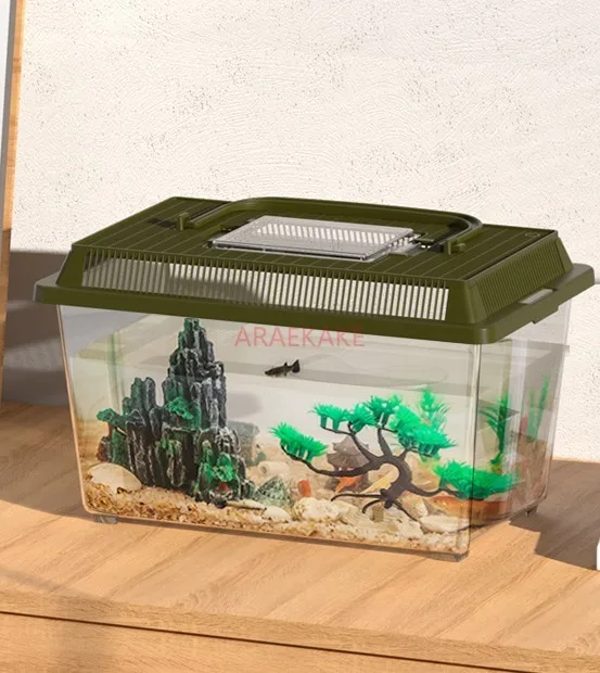 Plastic household fish tank, turtle tank, outdoor insect specific container, small and medium-sized portable household breeding